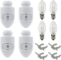 Auto On Sensor Plug in Night Light Module Includes 4 Bulbs and 4 Metal Clips, Great for Making Your Own Decorative Night Lights, Pack of 4 (White Sensor)