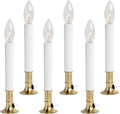 Electric Window Candle Lamp with Brass Plated Base, Dusk to Dawn Sensor Turns Candle on in Dark and Off in Light, Ready to Use! | 6 Pack