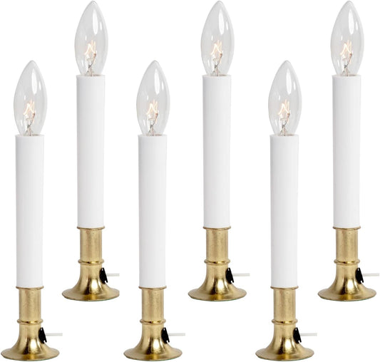 Electric Sensor Window Candle w/Brass Plated Base, Dusk to Dawn Sensor Turns Candle on in Dark and Off in Light, Ready to Use! | 24 Pack