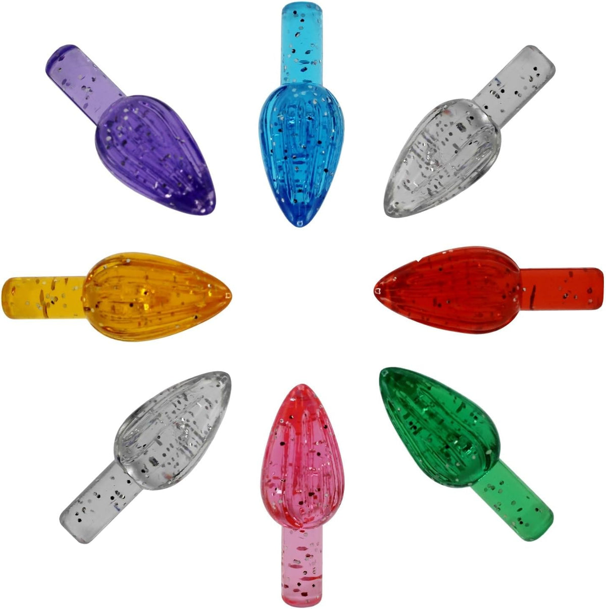 Close-up of multicolor glittered twist inserts for ceramic Christmas trees