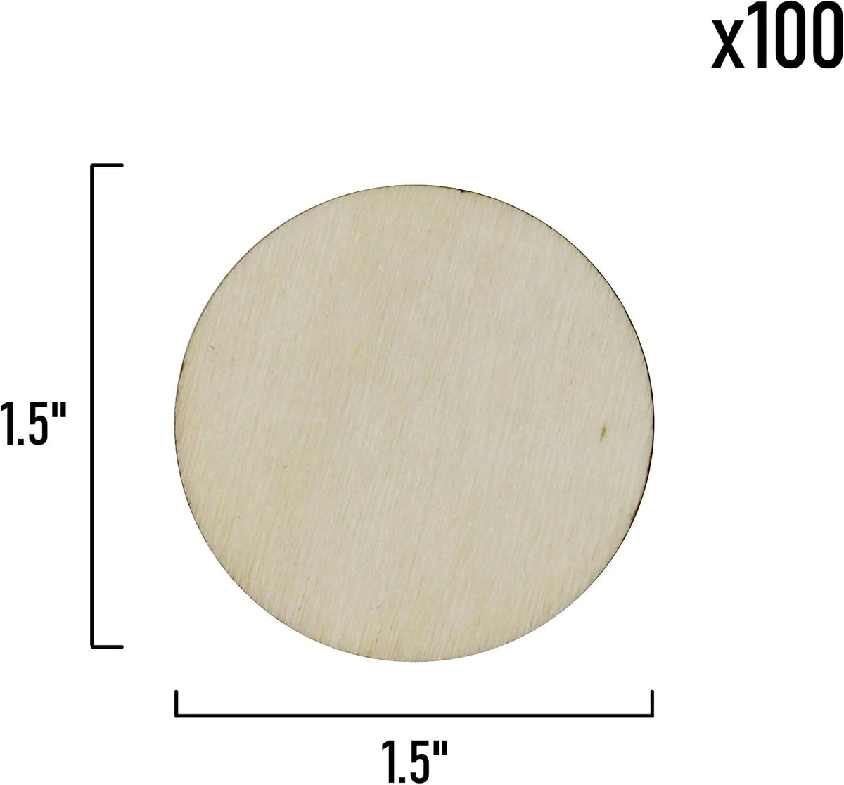 100 Pack 1.5 Inch Round Wood Cutout Circles Chips for Arts & Crafts Projects, Ornaments and DIY Crafts