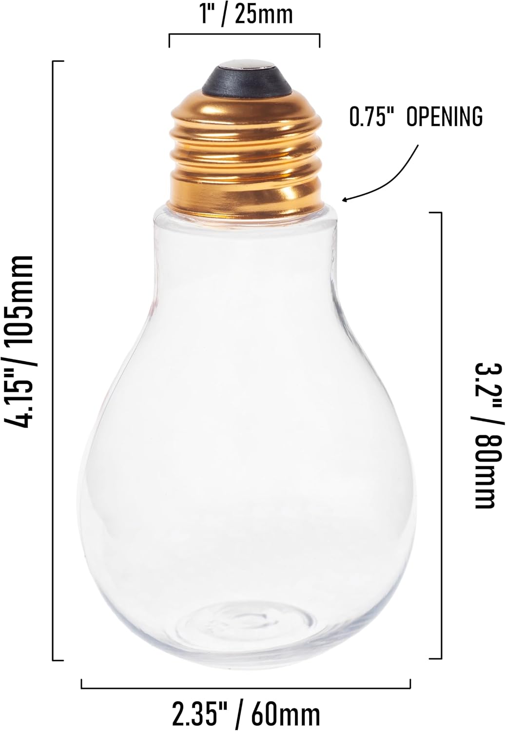 Clear Fillable Plastic Light Bulbs, 4 Inch - Pack of 24