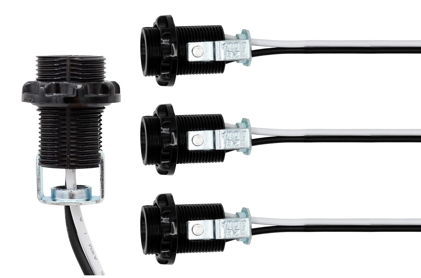 E12 Candelabra Lamp Sockets with 12 Inch Wire Leads, Hickeys and Finishing Rings - 4 Pack