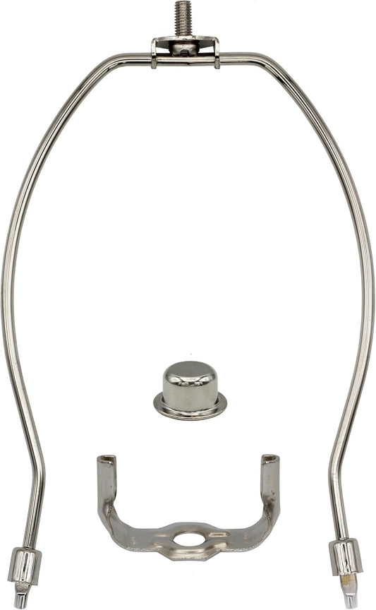 8 Inch Regular Weight Lamp Harp, Finial and Harp Base Set, Polished Nickel Finish