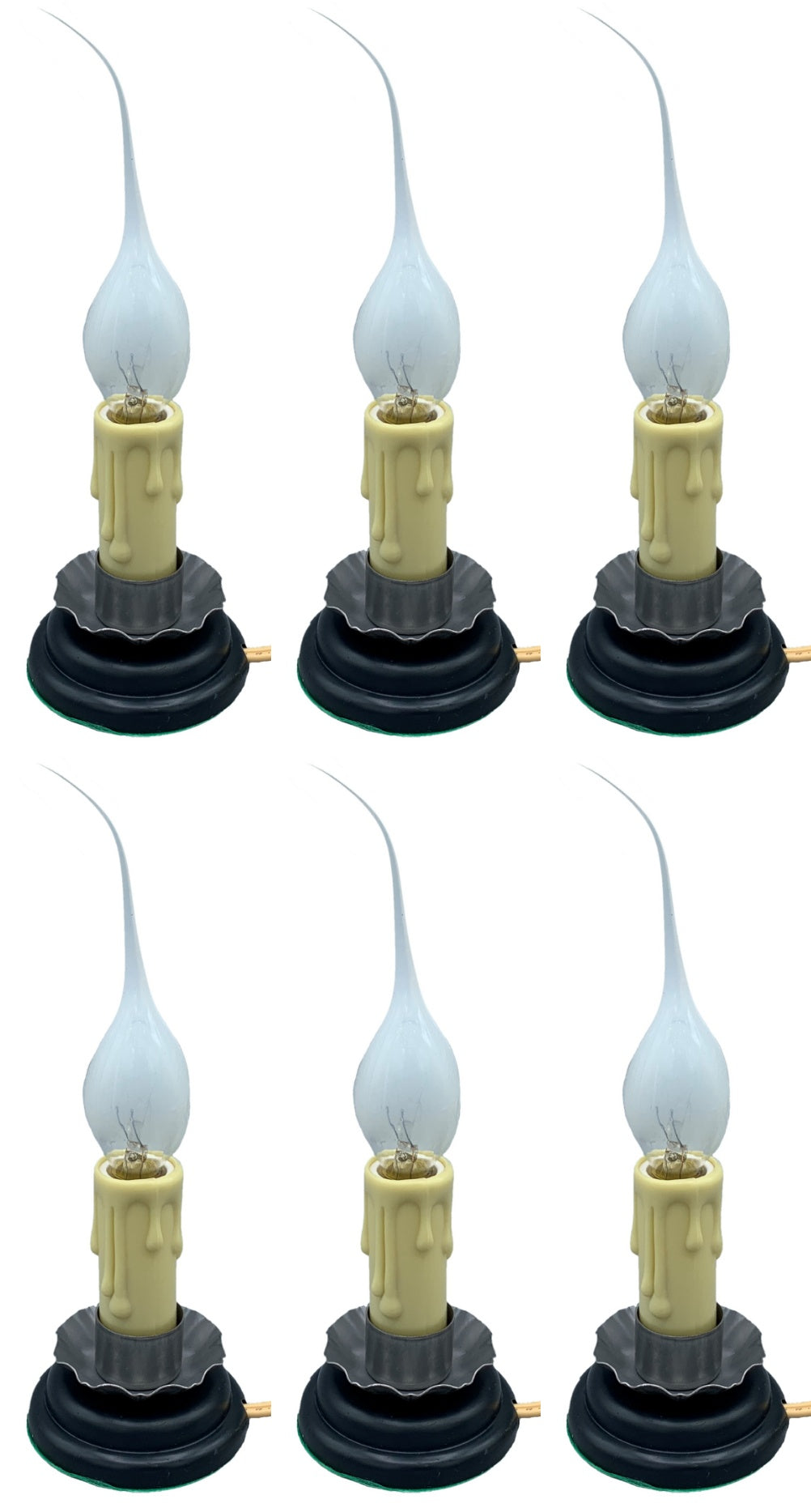 6 Pack of Rustic Country Candle Lamp, 5 in, On/Off Switch, Metal Trim, Plug-in - silicone
