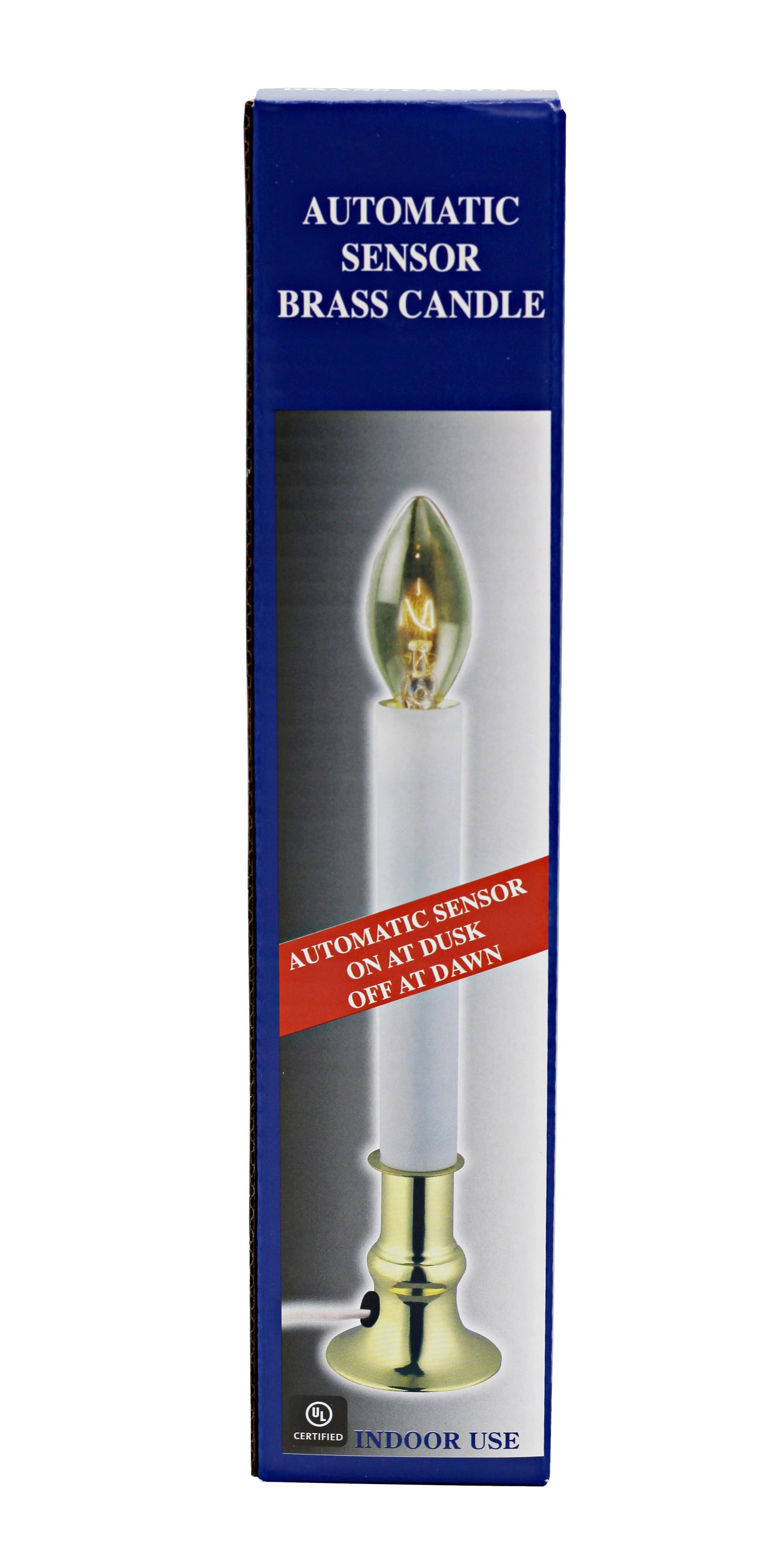 Electric Sensor Window Candle w/ Brass Plated Base, Dusk to Dawn Sensor Turns - detail