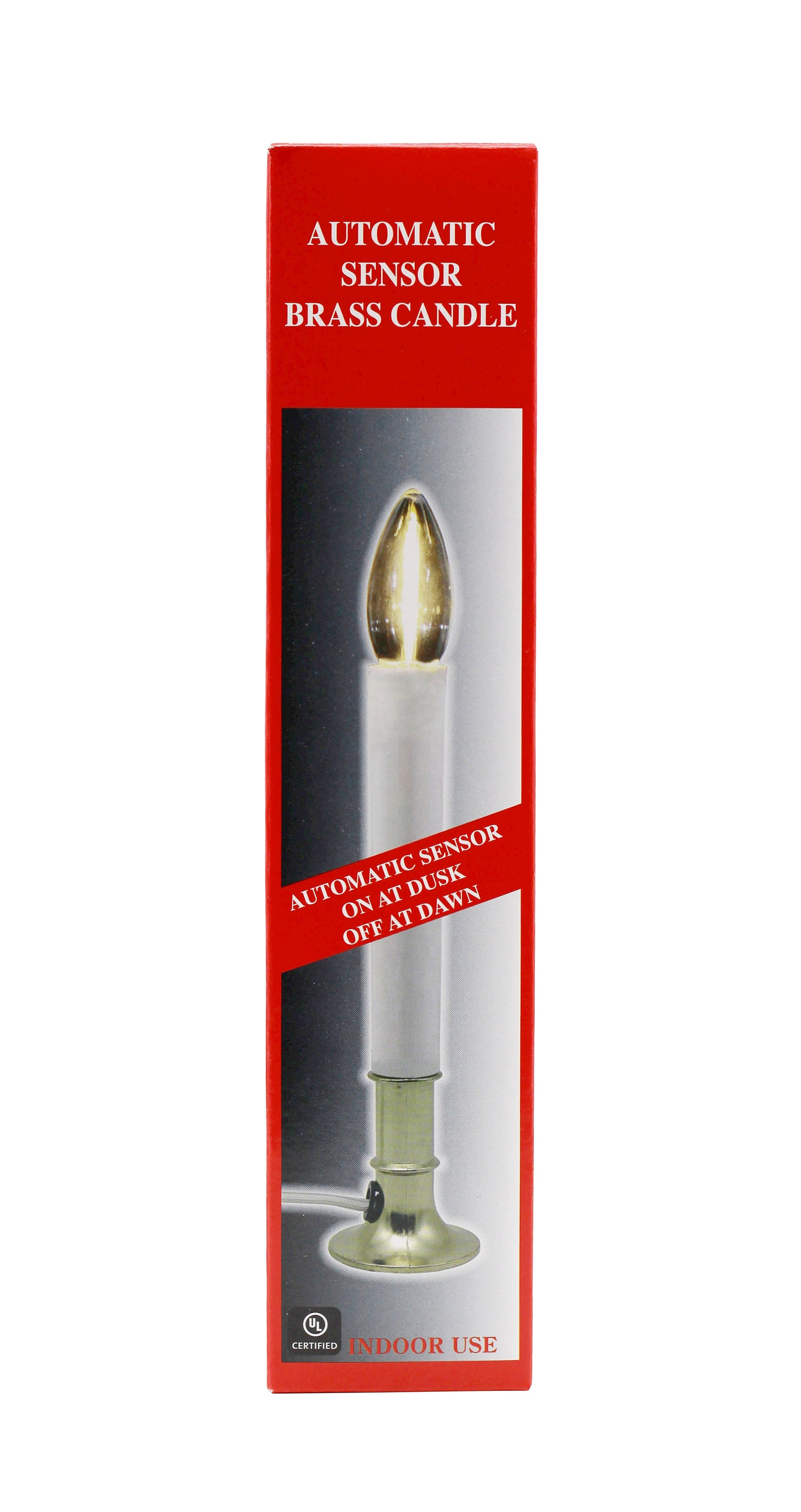 Electric Window Candle Lamp with LED Bulb, Brass Plated Base, Dusk to Dawn - side view