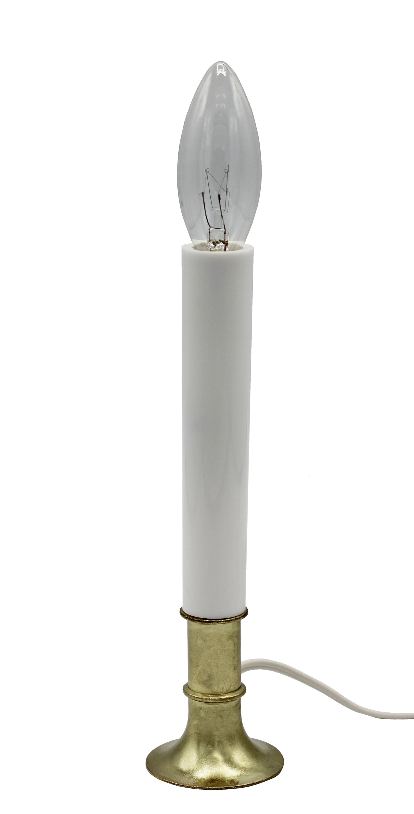 Electric Sensor Window Candle w/ Brass Plated Base, Dusk to Dawn Sensor Turns - side view