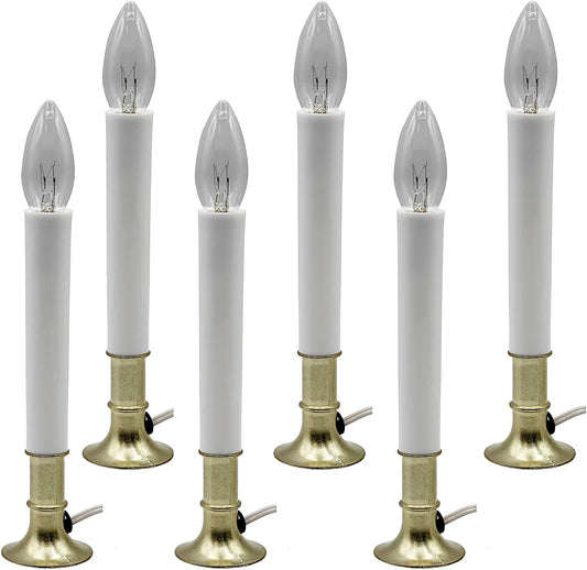 Electric Sensor Window Candle w/Brass Plated Base, Dusk to Dawn Sensor Turns - metal