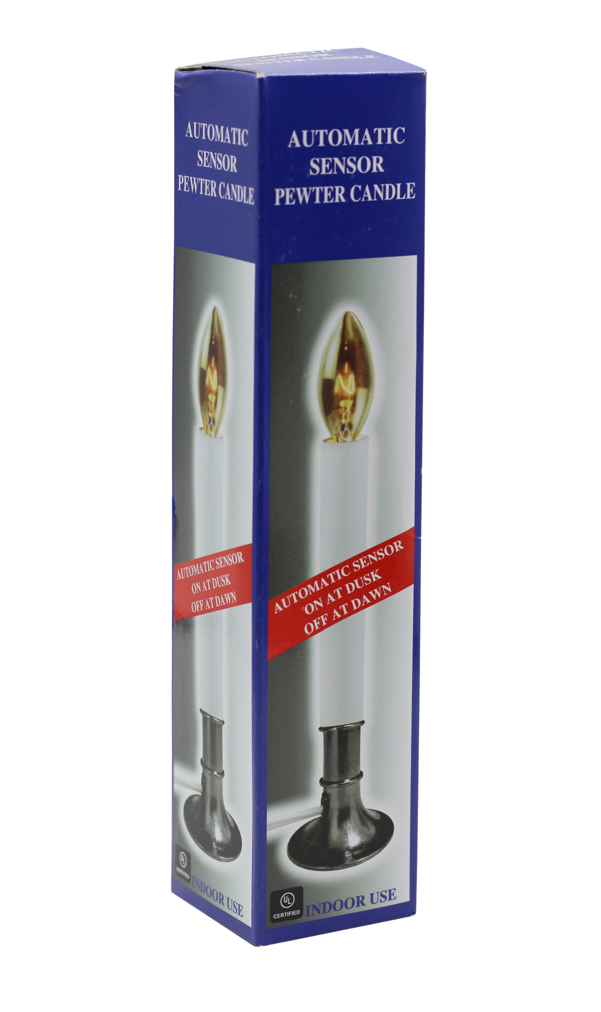 Electric Window Candle Lamp with Pewter Plated Base, Dusk to Dawn Sensor Turns - close-up