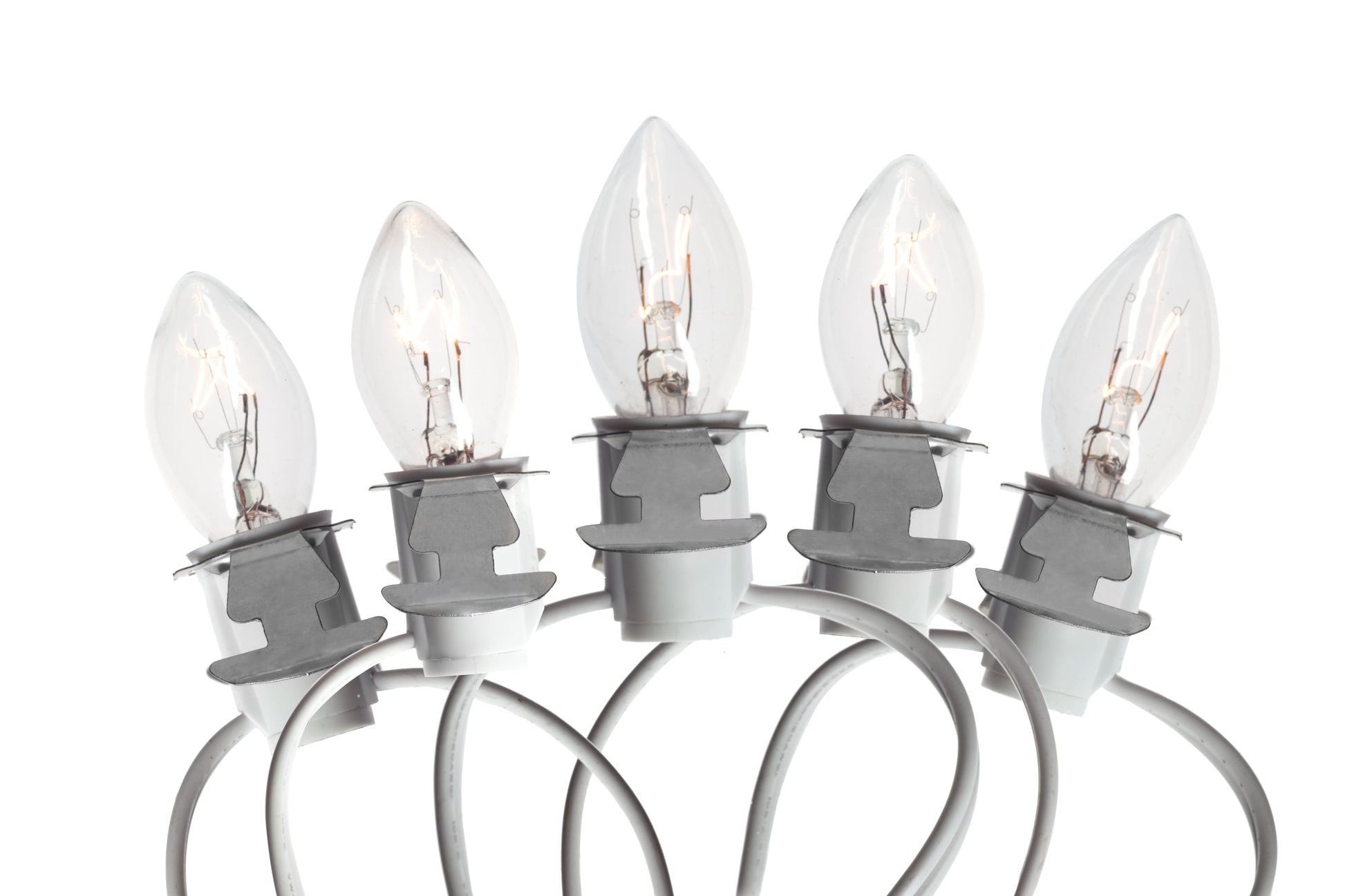 5 Socket Clip-In Lamp Cord With Clear Light Bulbs - side view