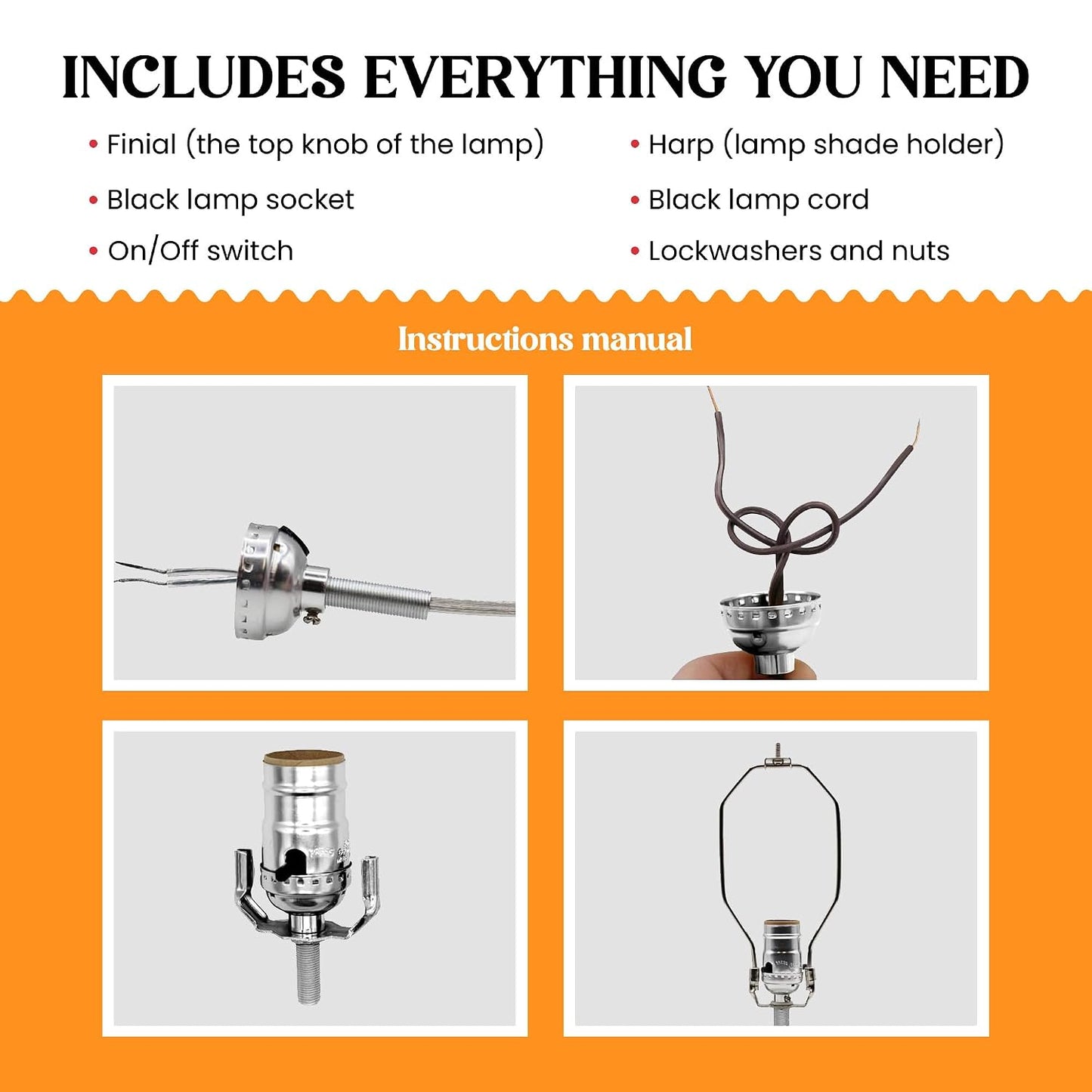 Antique Brass Make a Lamp Kit with Push Through Socket, 8 Inch Harp and 8 Foot Cord