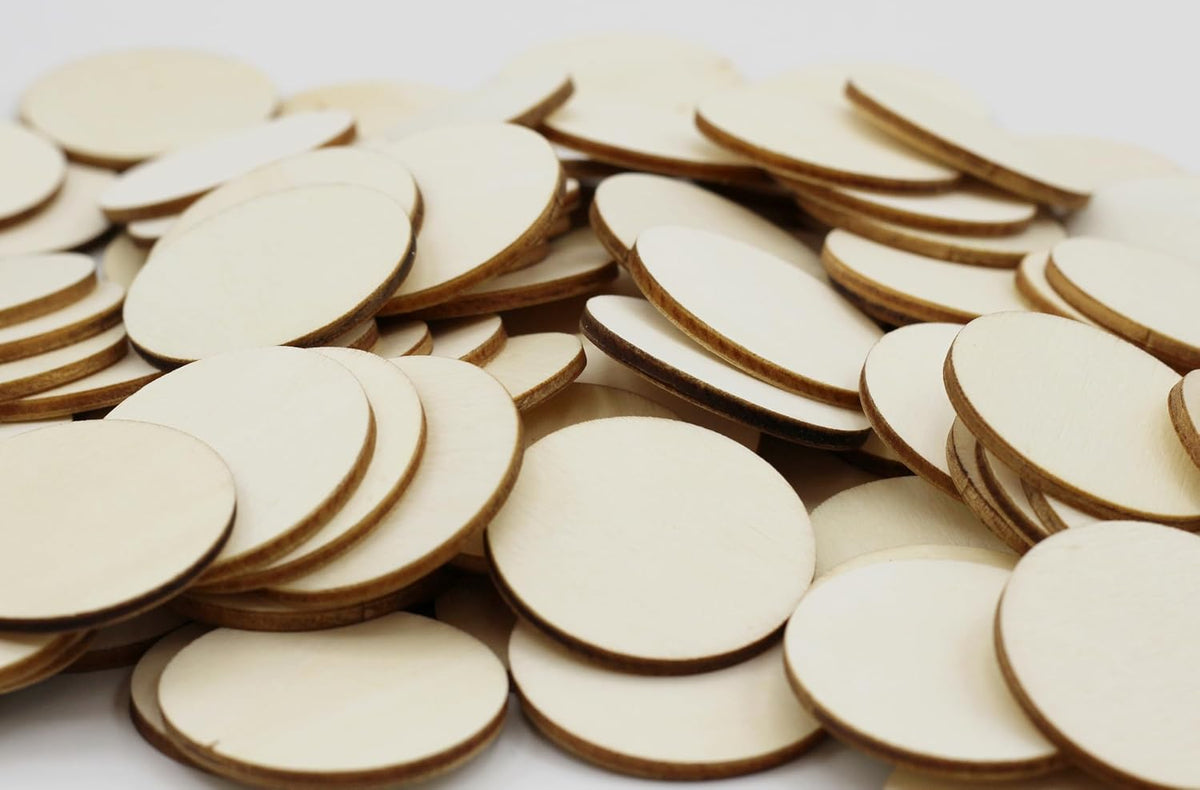 100 Pack 1.5 Inch Round Wood Cutout Circles Chips for Arts & Crafts Projects, Ornaments and DIY Crafts
