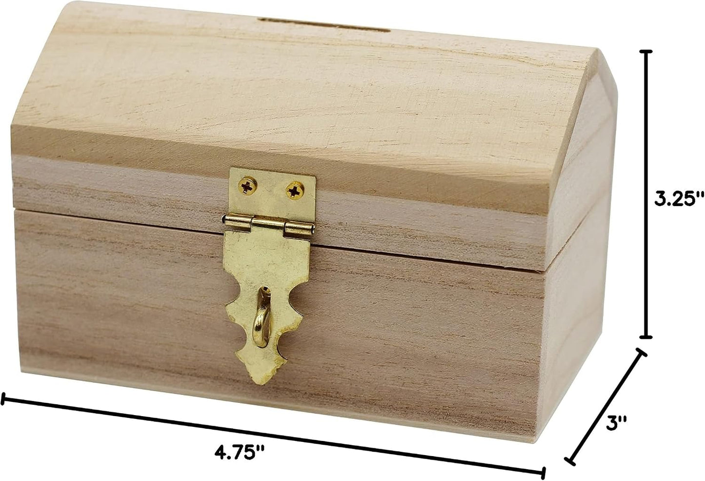 Pack of 6 Ready to Decorate Wood Treasure Chest Box Savings Bank with Coin Slot, Hinged Lid and Lockable Front Clasp, DIY Craft