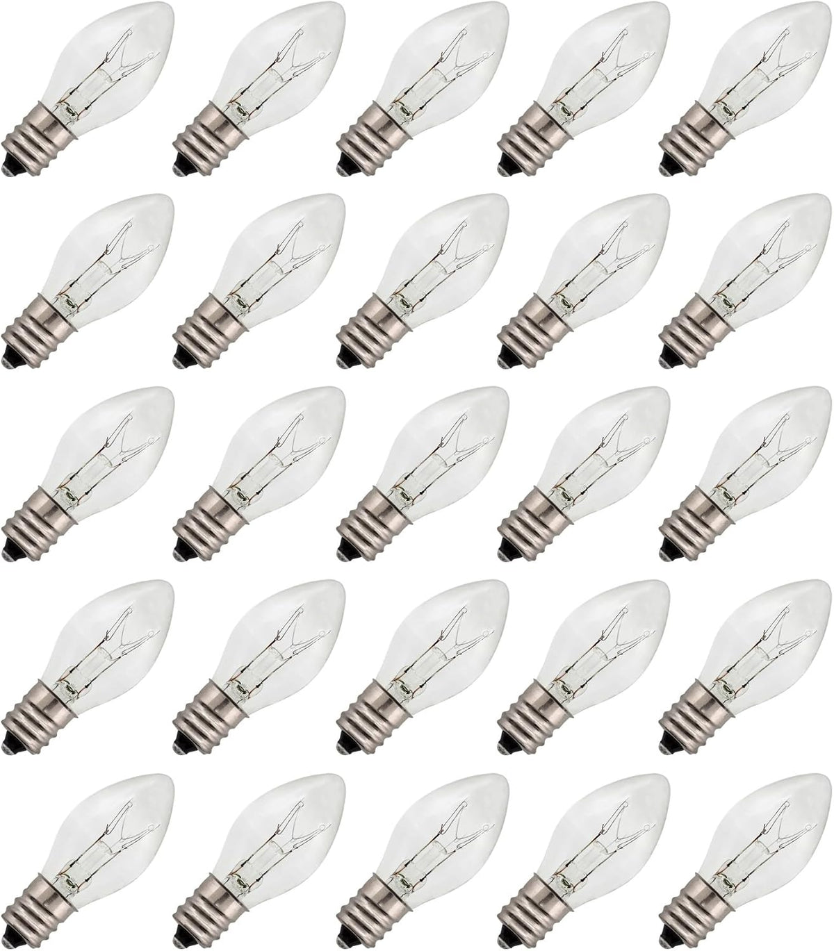 Night Light Bulbs, C7, Clear, Steady Burning, 4 Watt, Candelabra Base E12 (Chandelier Size Base)