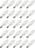 Clear E12 Torpedo Light Bulbs, 7 Watt, for Window Candles and Chandeliers - 25 Pack