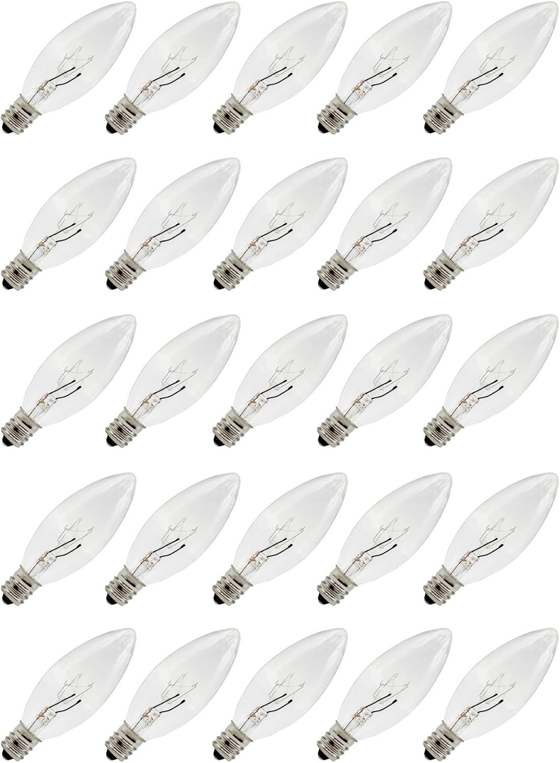 Clear E12 Torpedo Light Bulbs, 7 Watt, for Window Candles and Chandeliers - 25 Pack