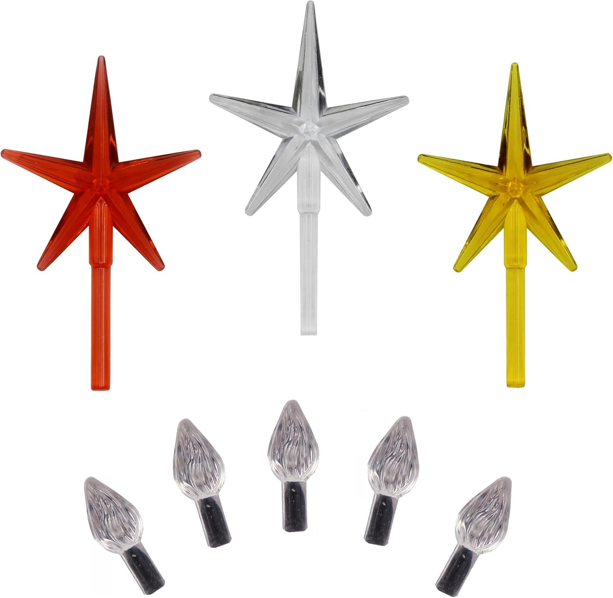 Clear medium twist tree lights with red, clear, and gold star toppers
