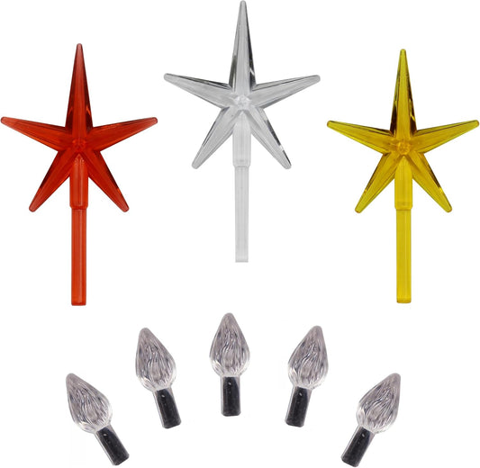 Clear medium twist tree lights with red, clear, and gold star toppers
