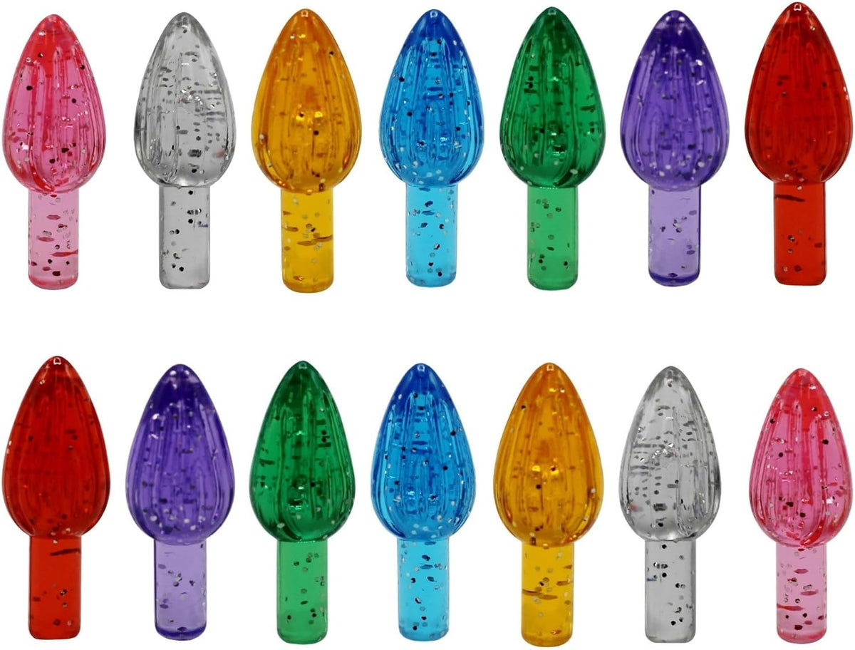 Assorted glittered medium twist replacement lights arranged in two rows