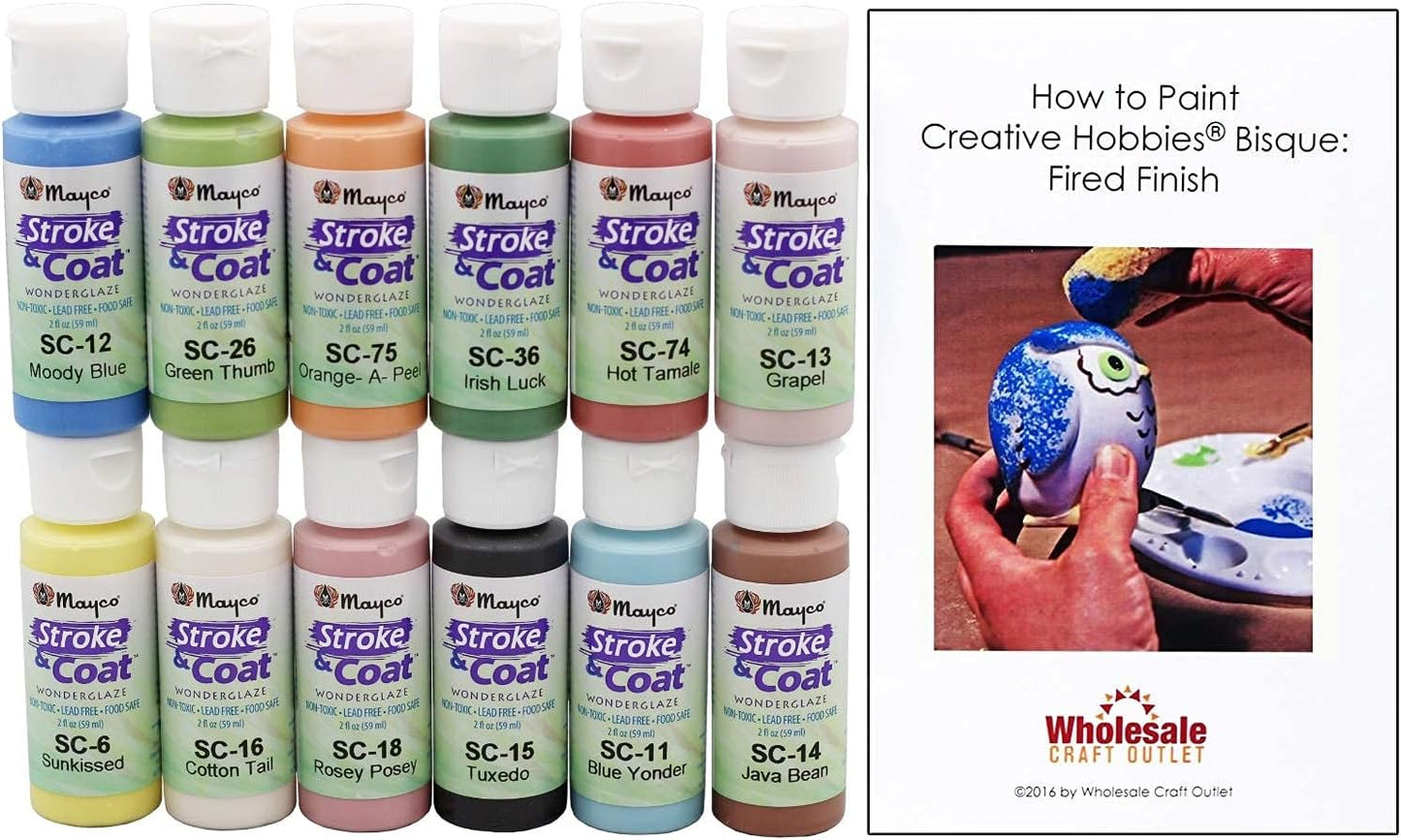 Creative Hobbies Ceramic Glaze Kit 1 Featuring Mayco Stroke & Coat, Includes How to Paint Pottery Booklet