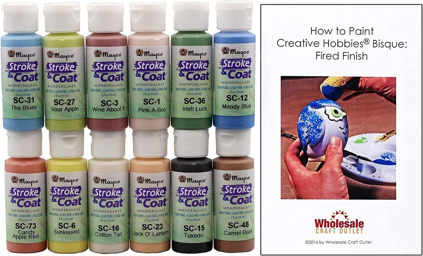Creative Hobbies Ceramic Glaze Kit 3 Featuring Mayco Stroke & Coat, Includes How to Paint Pottery Booklet