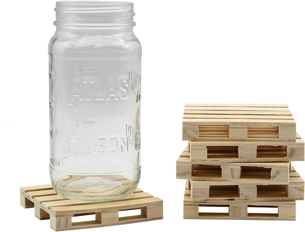 Unfinished Mini Wood Pallet Coasters for Drinks and DIY Crafts, 4 Inch - 6 Pack