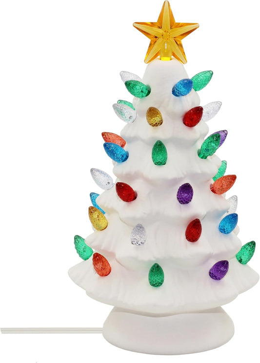 Creative Hobbies BIS 2005 small 6.75-inch ceramic bisque Christmas tree with multicolored twists and star