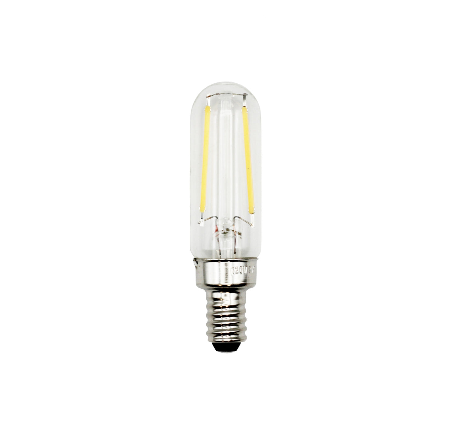 6 Pack of T6 LED Tubular Bulbs, 2W 120V, E12 Candelabra Base, Clear Glass - detail