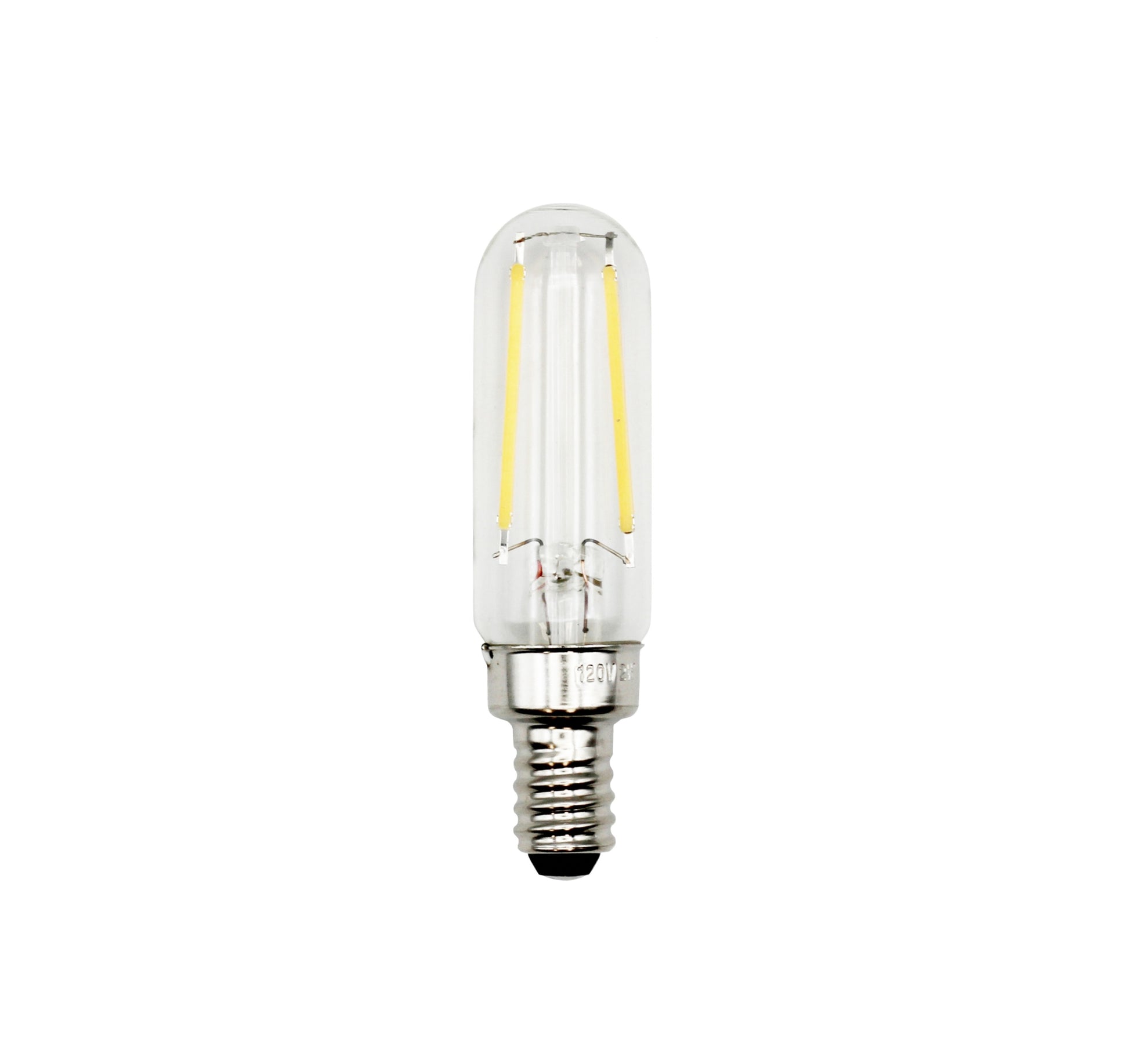 6 Pack of T6 LED Tubular Bulbs, 2W 120V, E12 Candelabra Base, Clear Glass - detail