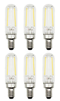 6 Pack of T6 LED Tubular Bulbs, 2W 120V, E12 Candelabra Base, Clear Glass Filament, 25W Equivalent - Great for Chandeliers, Signs & Display Cases