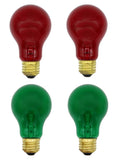4 Pack A19 Holiday Light Bulbs – 2 Red and 2 Green Medium Base Incandescent Light Bulbs