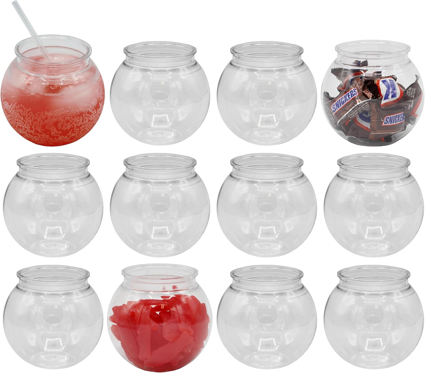 12 Pack - 4 Inch (100mm) Ivy Bowls Clear Plastic Shatterproof - 16 Ounce -Great For Fishbowl, Carnival Games, Candy, Party Favors, Table Centerpieces, Vase, Drinks