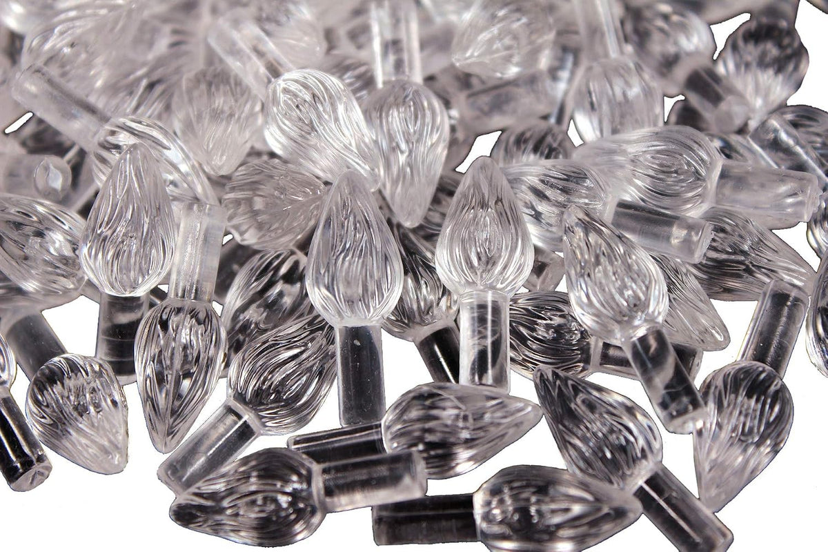 Close-up of clear, non-glitter medium twist tree light inserts
