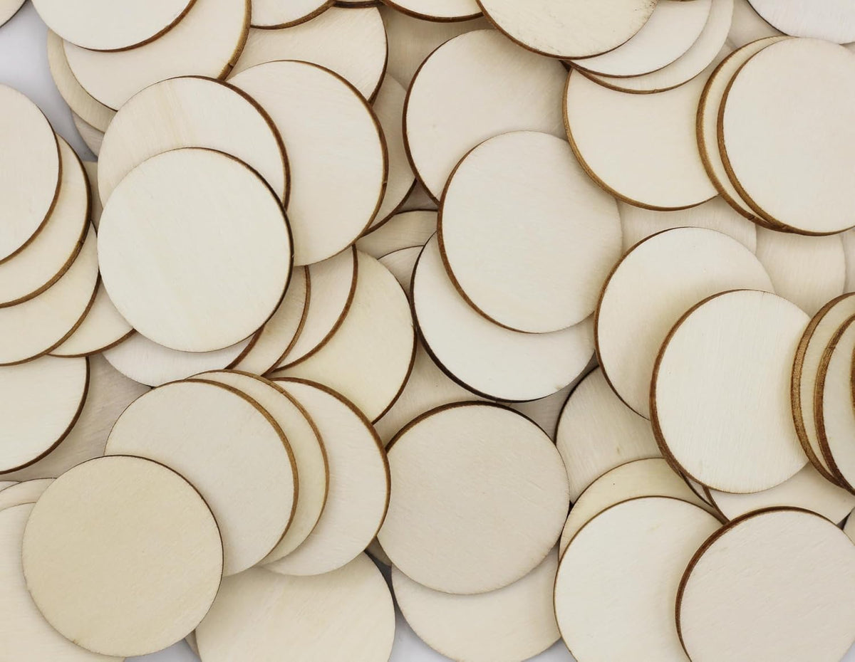 100 Pack 1.5 Inch Round Wood Cutout Circles Chips for Arts & Crafts Projects, Ornaments and DIY Crafts