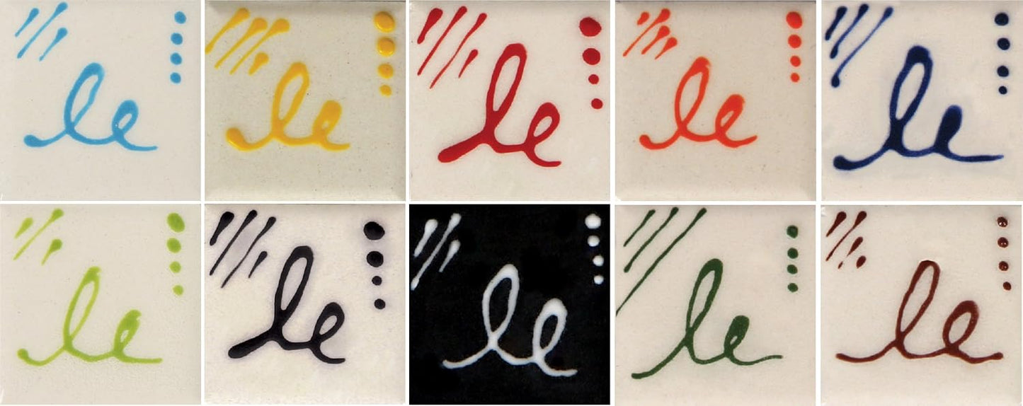 Mayco Designer Liner Ceramic Glaze Writers - 1.25 Ounce Each, Kit of All 10 Colors Plus Free Instructional Booklet