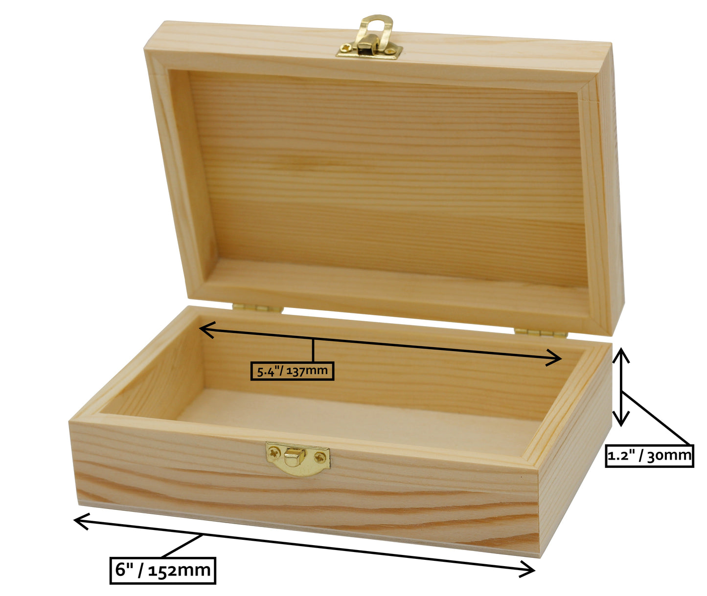 Unfinished Wood Craft Box – Light Unfinished Wood with Clasp – Make Your Own - side view