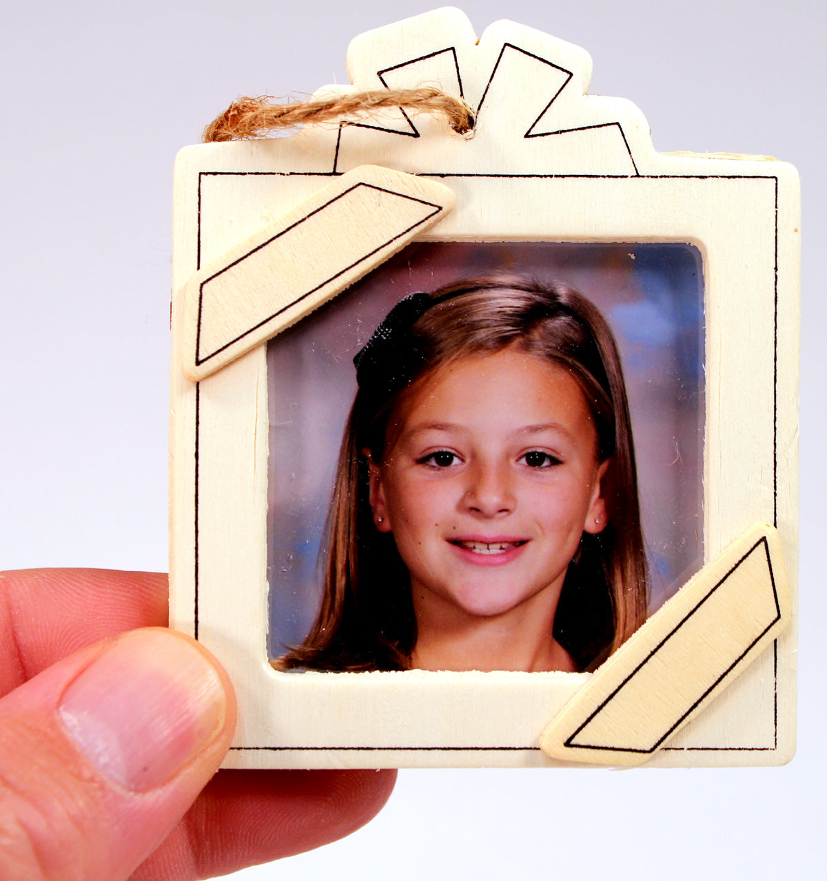 Unfinished Wood Square Present Picture Frame Ornaments -Great Group Kids - close-up