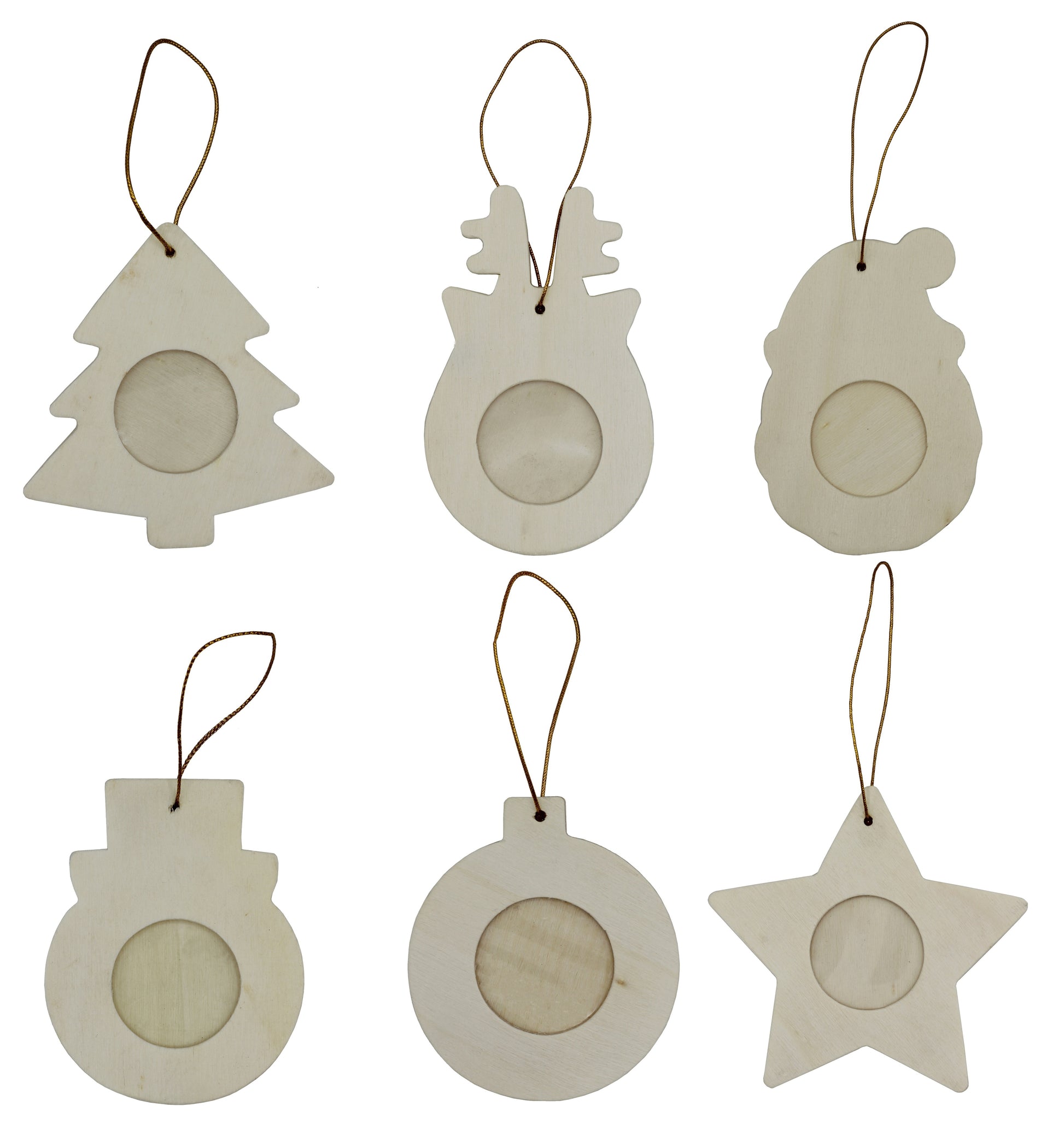 36-Pack Photo Frame Ornaments, Holiday Christmas Themed Assortment - Santa, - wood, for diy