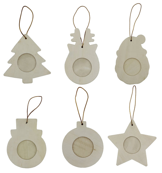36-Pack Photo Frame Ornaments, Holiday Christmas Themed Assortment - Santa, - wood, for diy