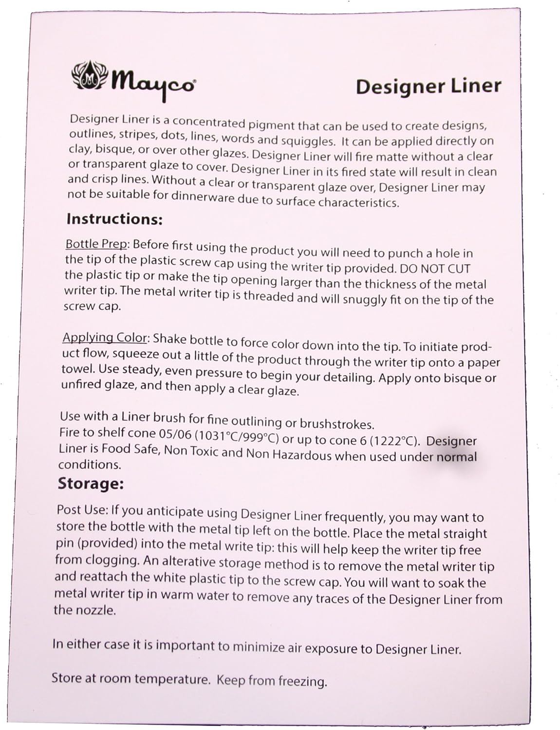 Mayco Designer Liner Ceramic Glaze Writers - 1.25 Ounce Each, Kit of All 10 Colors Plus Free Instructional Booklet