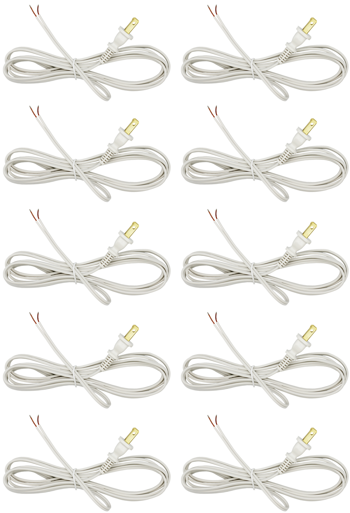 White 18 Gauge Lamp Cord with Polarized Plug and Stripped Tinned Ends - 8 Foot