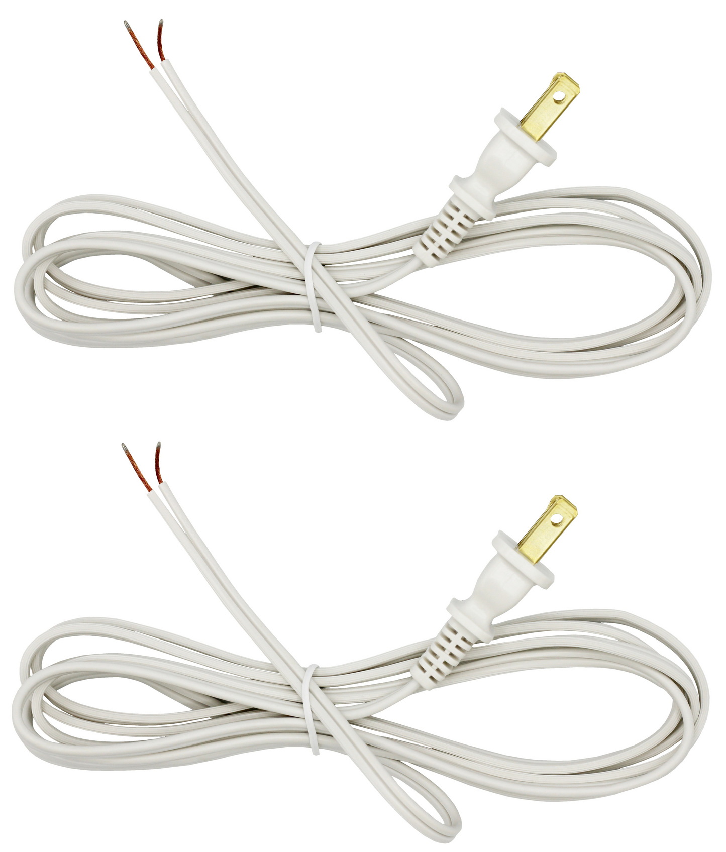 White 18 Gauge Lamp Cord with Polarized Plug and Stripped Tinned Ends - 8 Foot