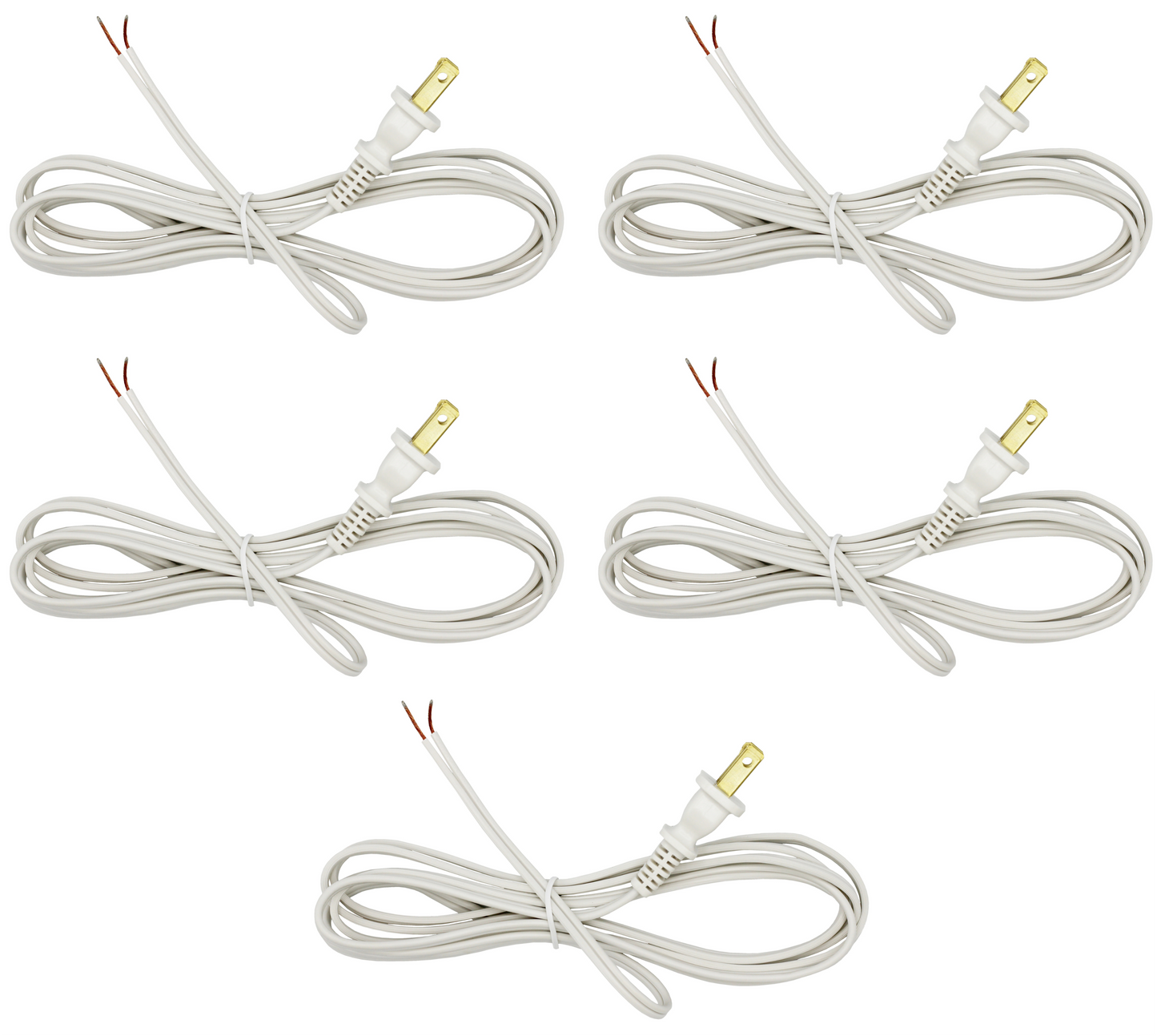 White 18 Gauge Lamp Cord with Polarized Plug and Stripped Tinned Ends - 8 Foot