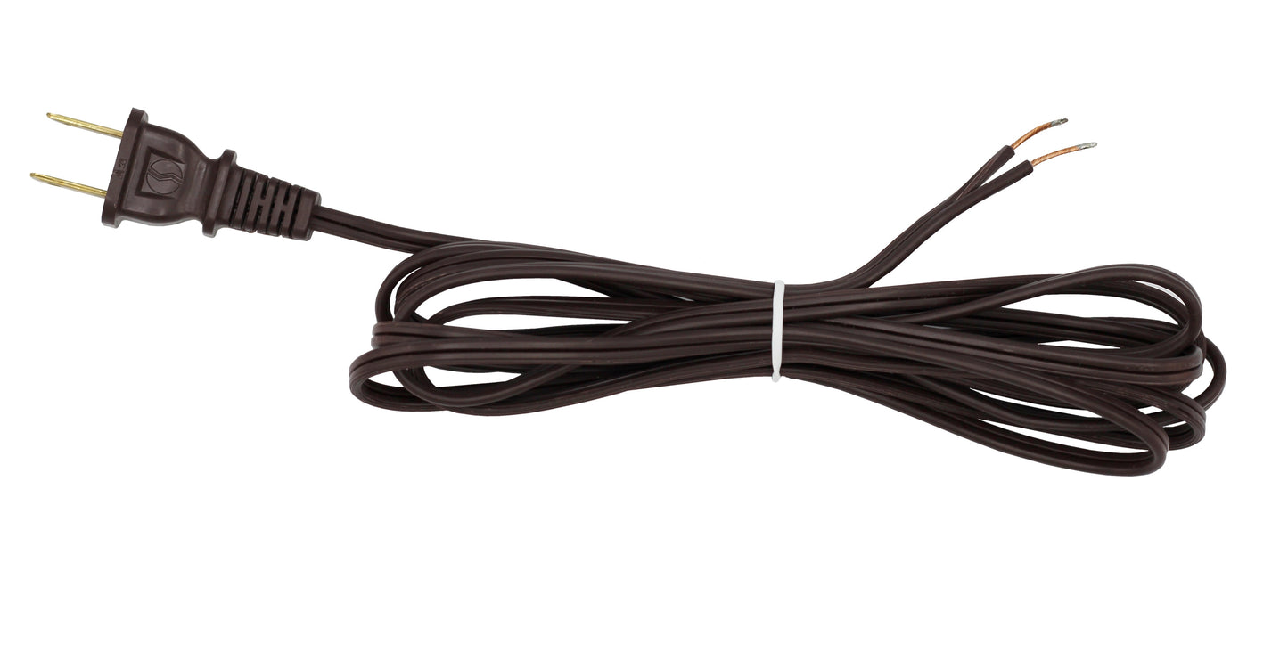 Lamp Cord With Polarized End Plug, Stripped Tips Ready For Wiring -8 Foot Brown - for craft