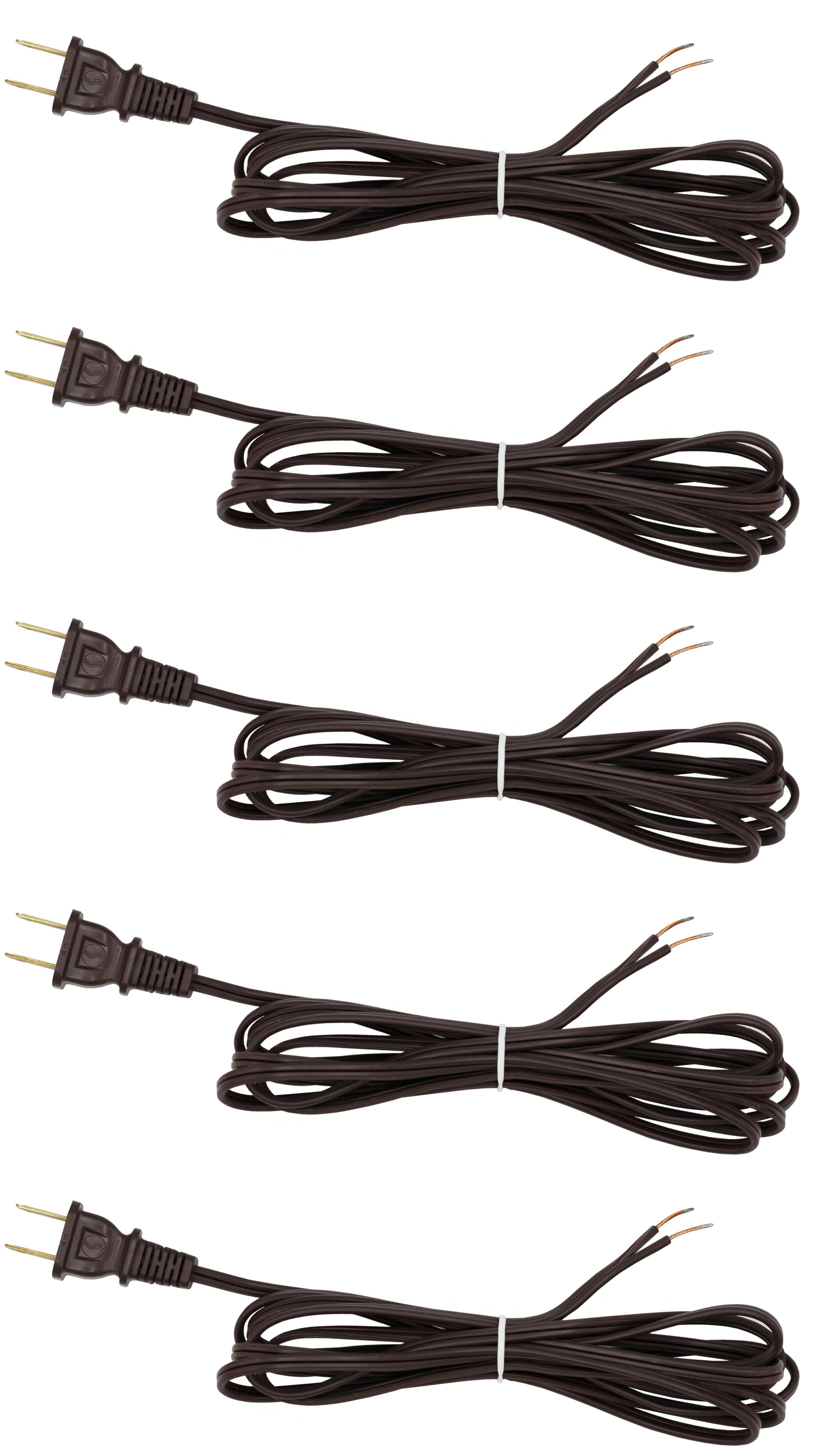 Brown 18 Gauge Lamp Cord with Polarized Plug and Stripped Tinned Ends - 8 Foot
