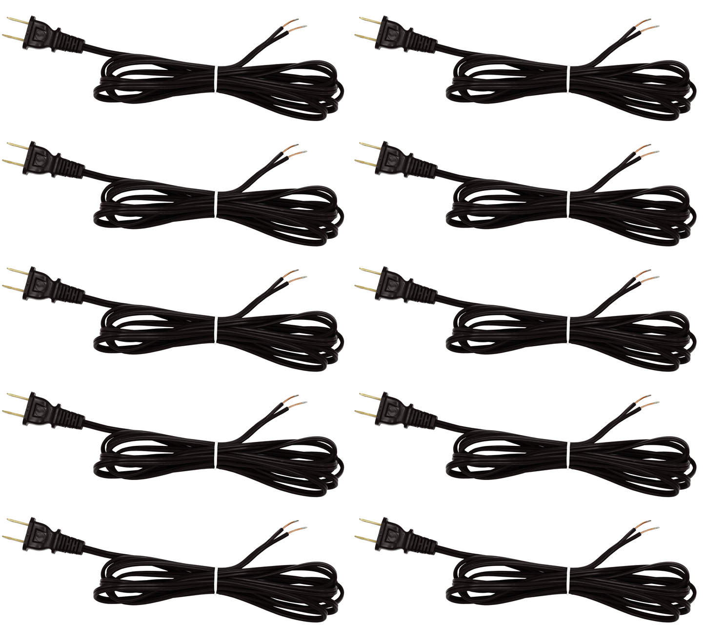 Black 18 Gauge Lamp Cord with Polarized Plug and Stripped Tinned Ends - 8 Foot