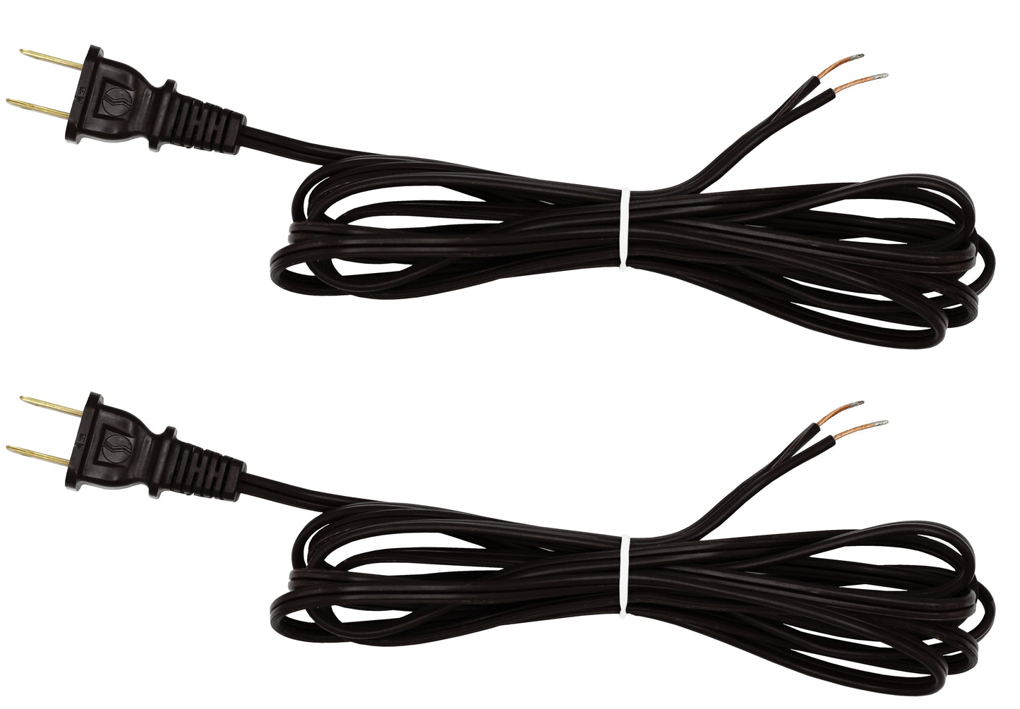 Black 18 Gauge Lamp Cord with Polarized Plug and Stripped Tinned Ends - 8 Foot