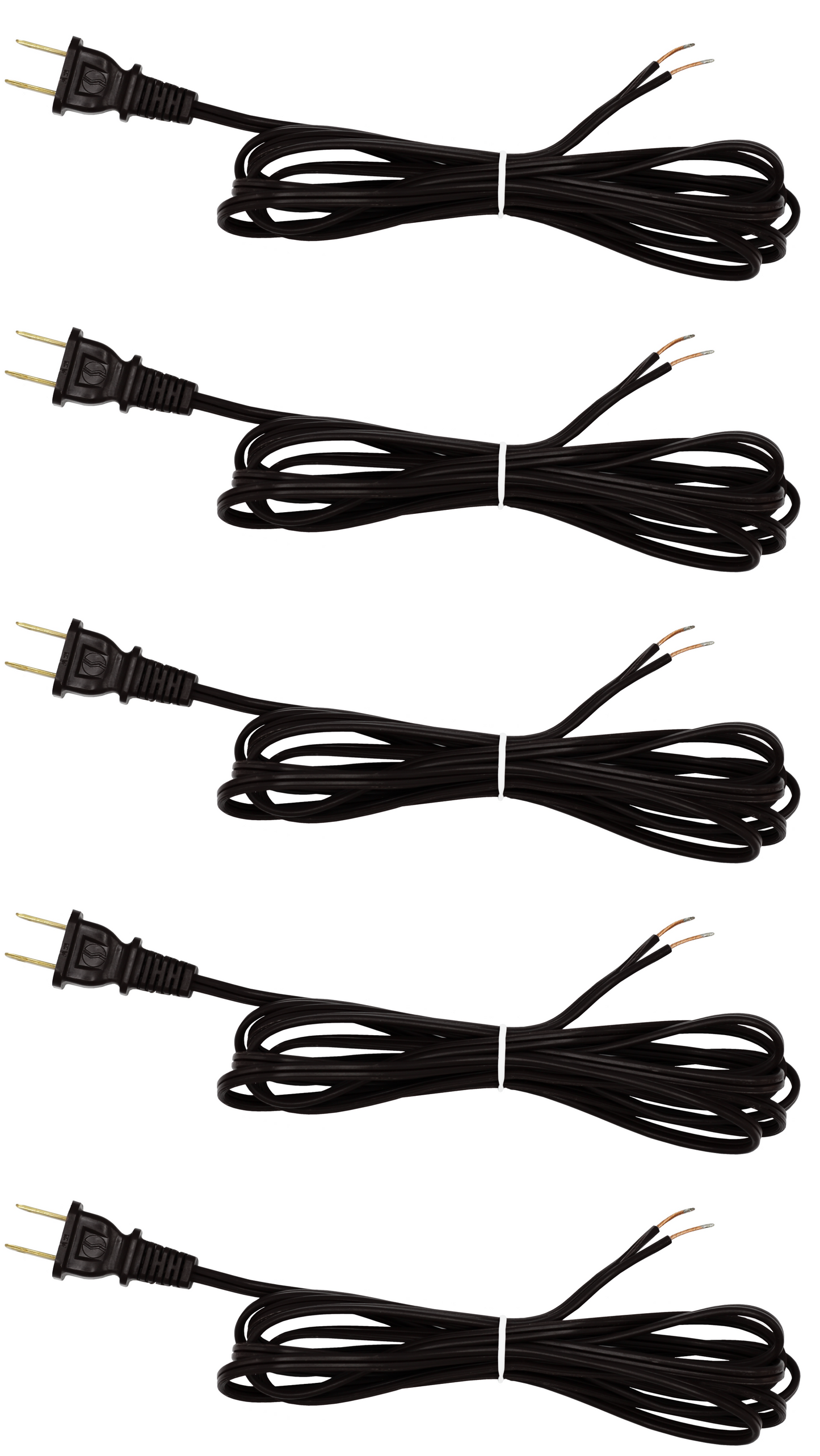 Black 18 Gauge Lamp Cord with Polarized Plug and Stripped Tinned Ends - 8 Foot