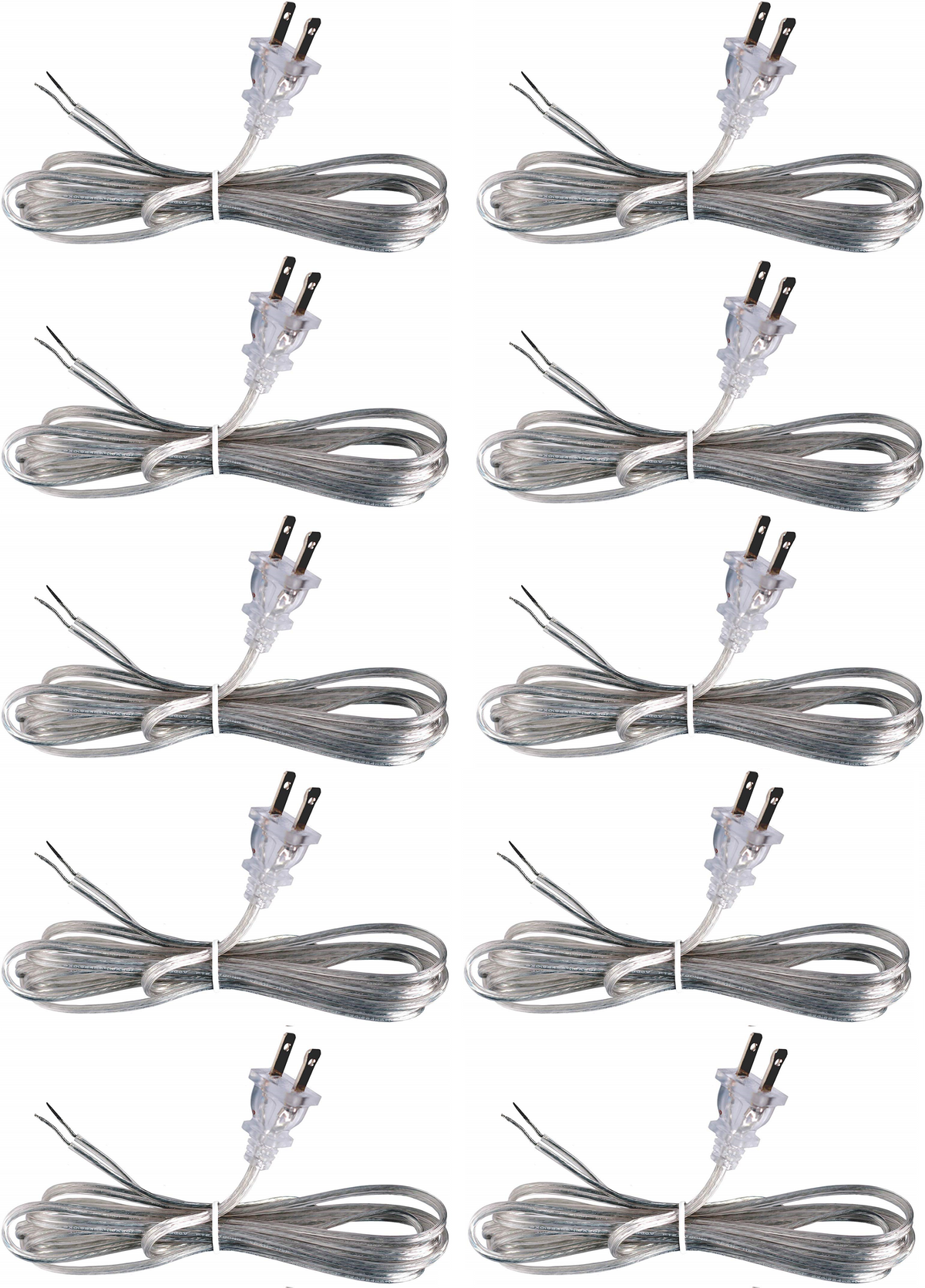 Silver 18 Gauge Lamp Cord with Polarized Plug and Stripped Tinned Ends - 8 Foot
